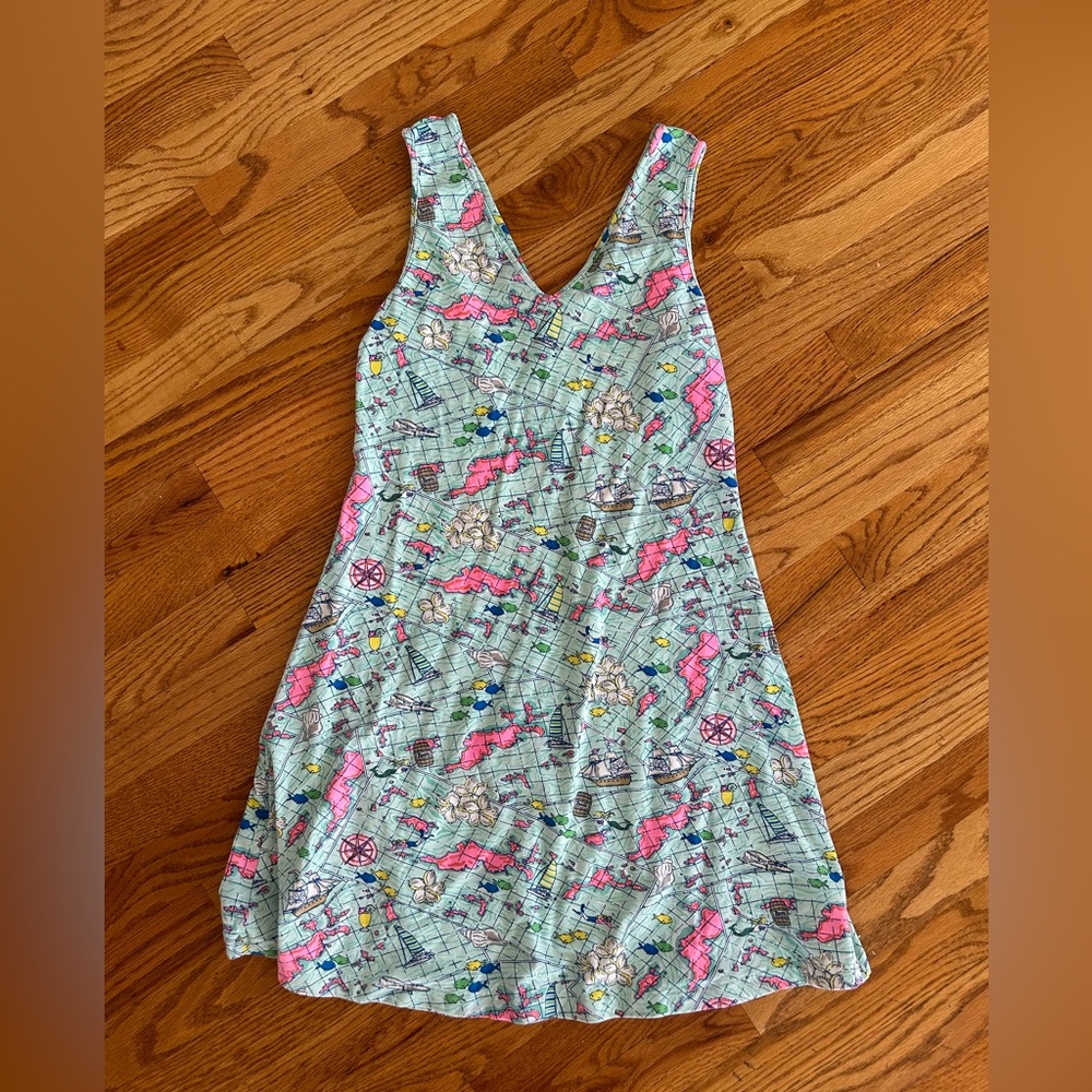 Vineyard Vines Map Print Dress - Pink and Green